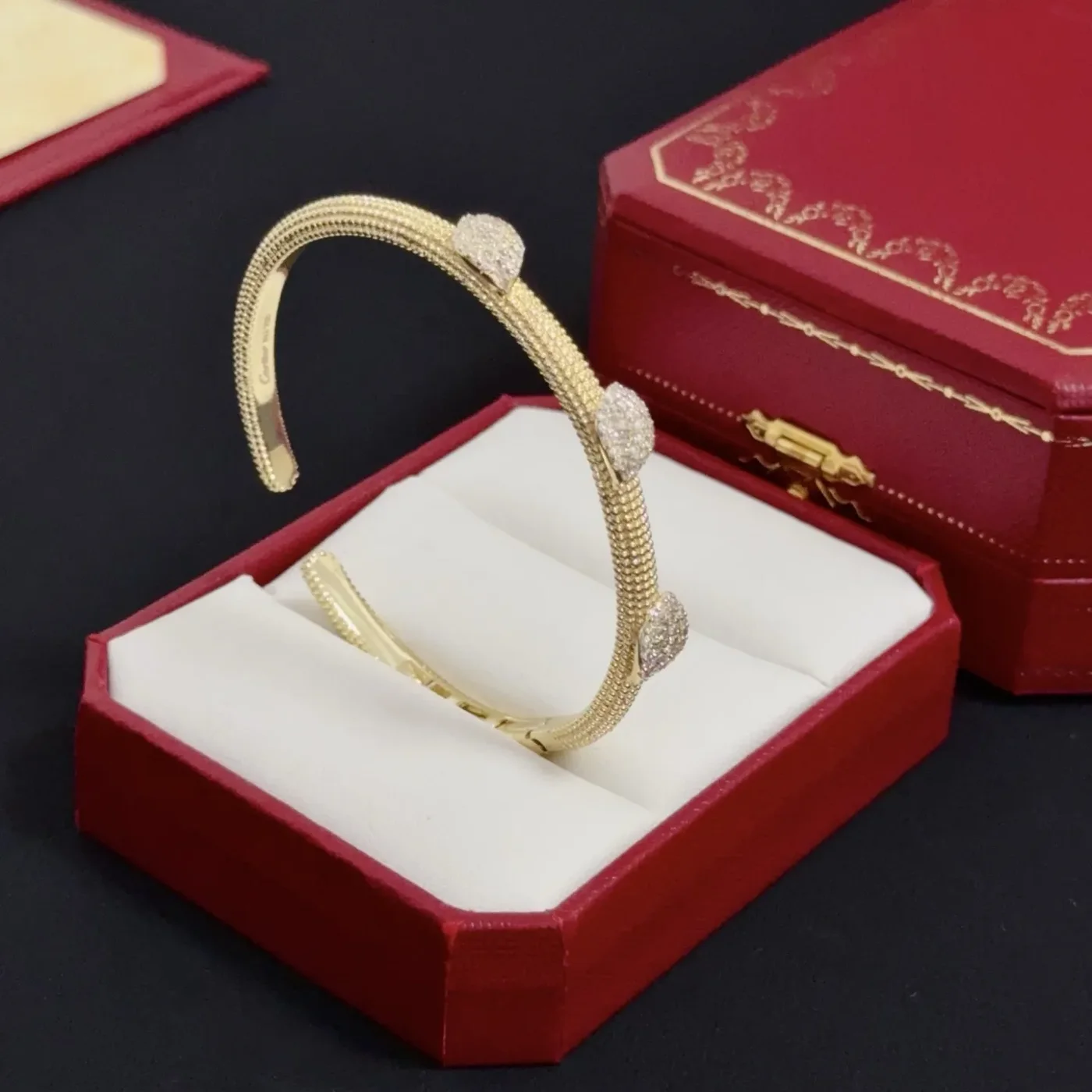 Cartier Gold-Tone Textured Bangle with Three Crystal-Effect Accents product view 5