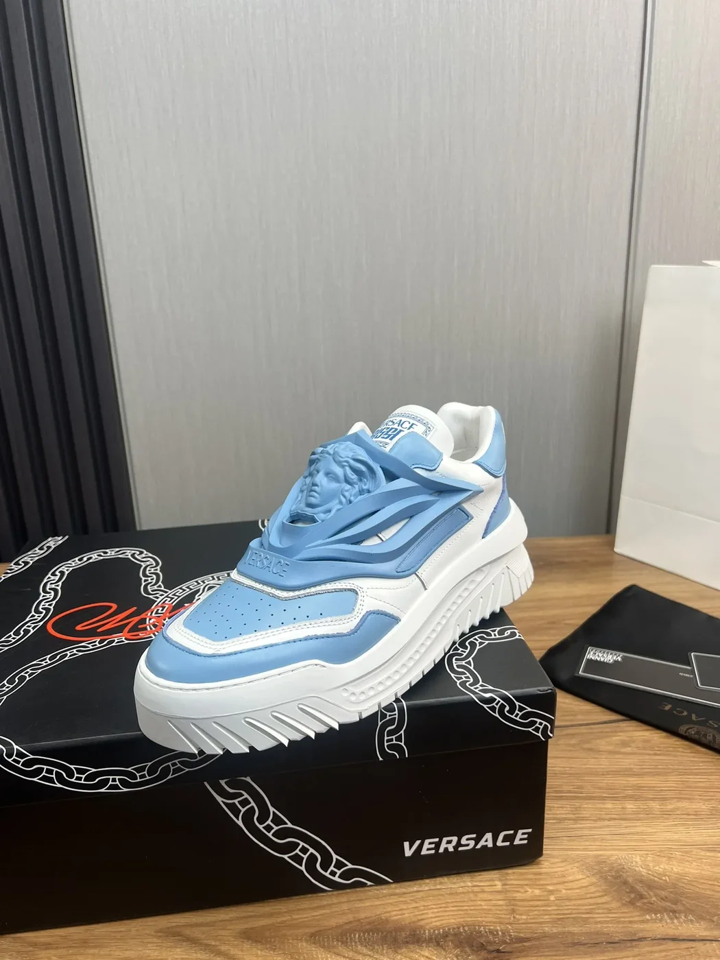 Versace Blue & White Leather Sneakers product view 1