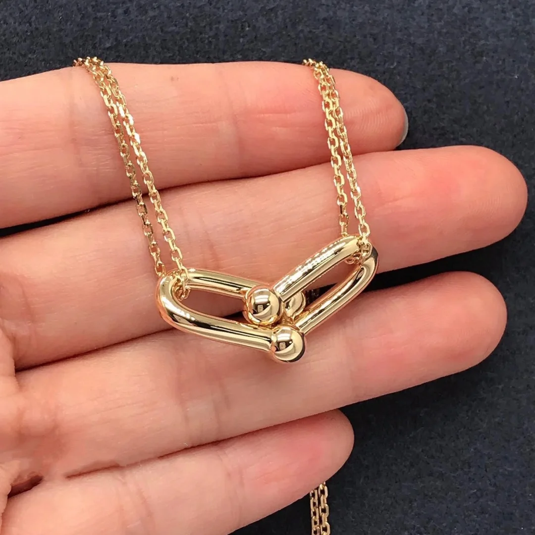 Tiffany & Co. Smooth Double Horseshoe Clasp Necklace Gold-Tone product view 1