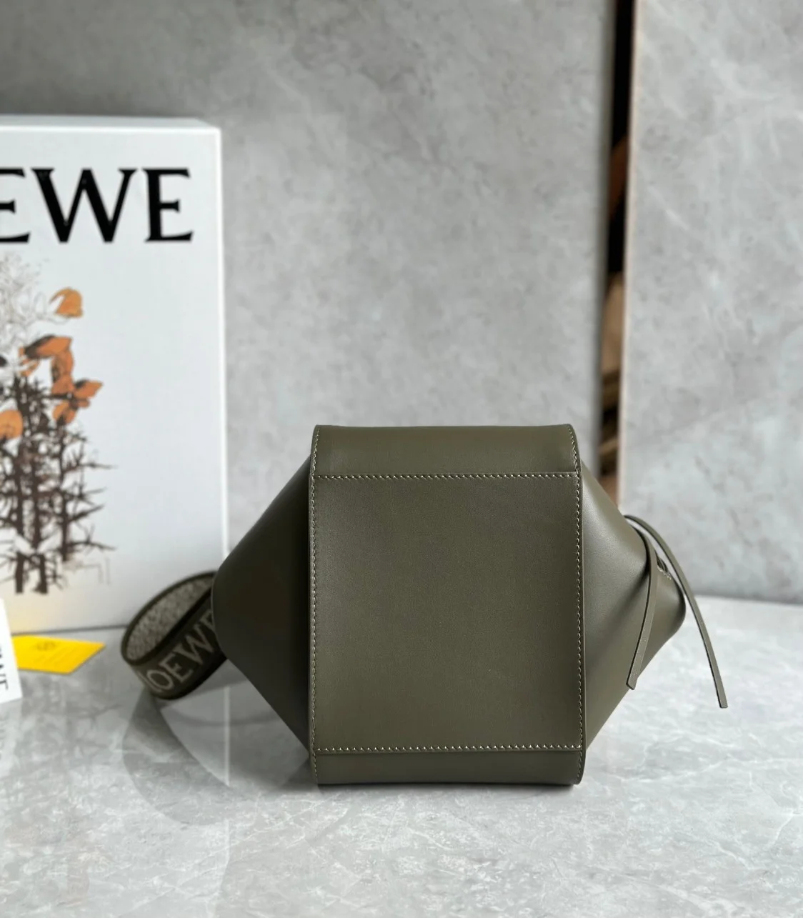 Loewe Compact Hammock Bag in Khaki Green Satin Calfskin product view 6