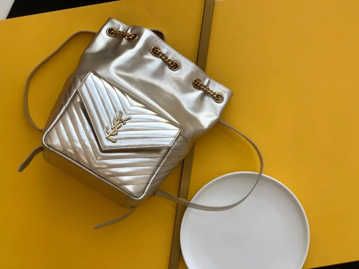 Saint Laurent Joe Backpack In Gold Lame Leather product view 2