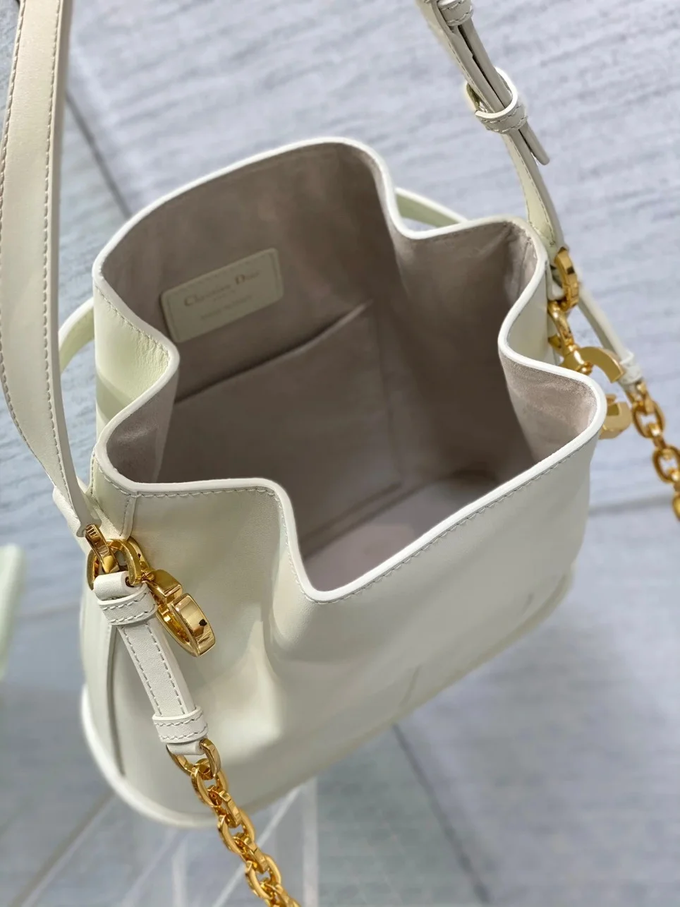 Dior C’est Medium Bag in White Saddle Calfskin product view 4