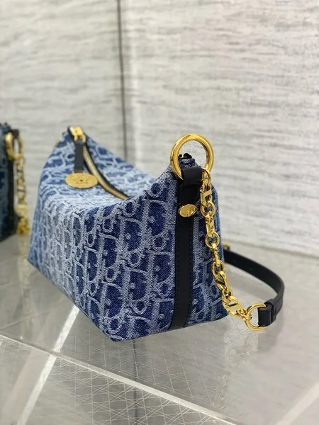 Dior Diorstar Hobo Bag with Chain in Blue Denim Oblique Jacquard product view 5