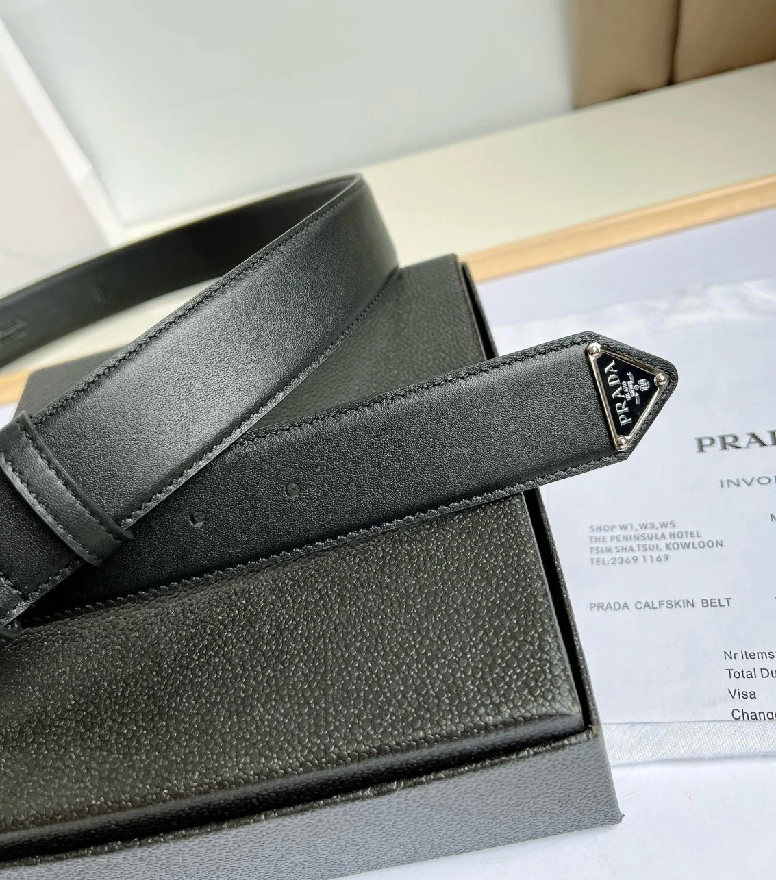 Prada 35MM Belt in Black Smooth Calfskin product view 6