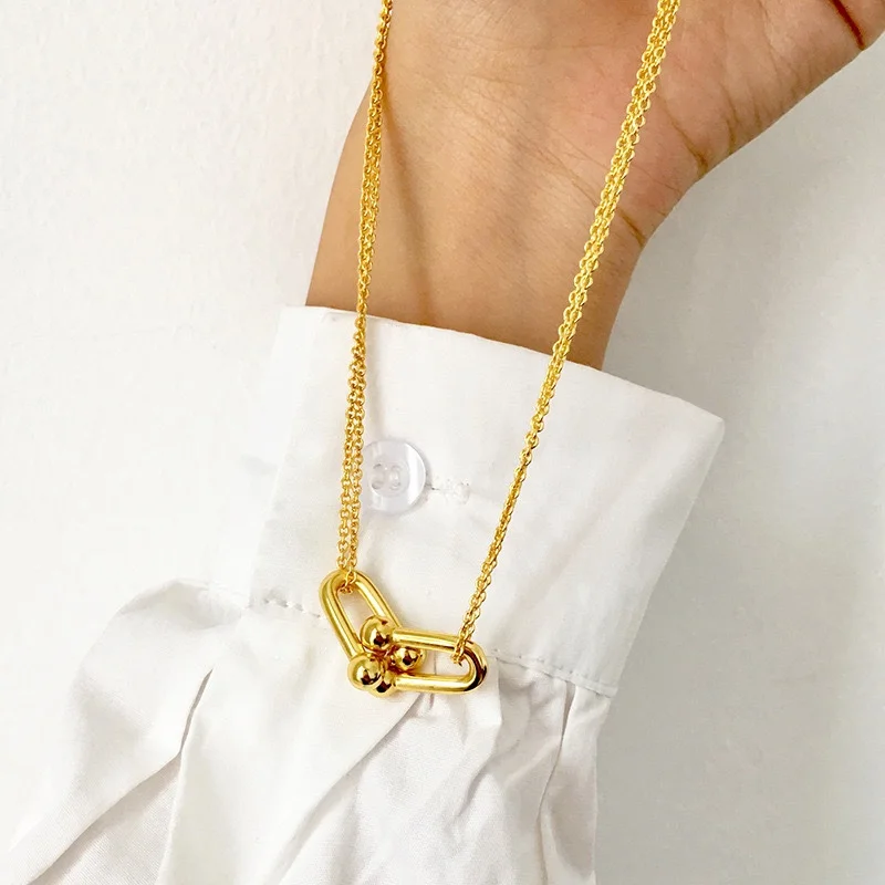 Tiffany & Co. Smooth Double Horseshoe Clasp Necklace Gold-Tone product view 3