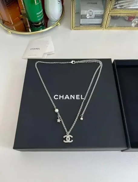 Chanel Star CC Long Pendant Necklace Silver-Tone product view 3