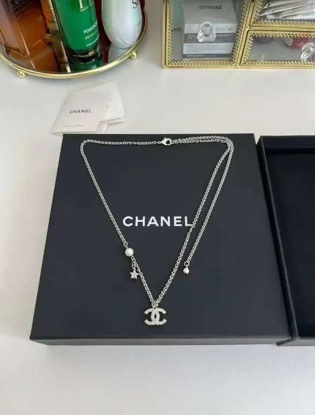 Chanel Star CC Long Pendant Necklace Silver-Tone product view 3