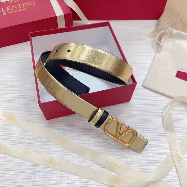Valentino VLogo Reversible Belt 30mm in Black and Gold Metallic Calfskin product view 4