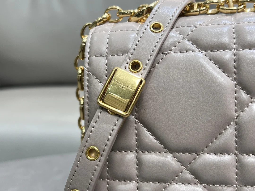 Medium Soft Dior Caro Bag — Taupe with Gold-Tone Hardware product view 6