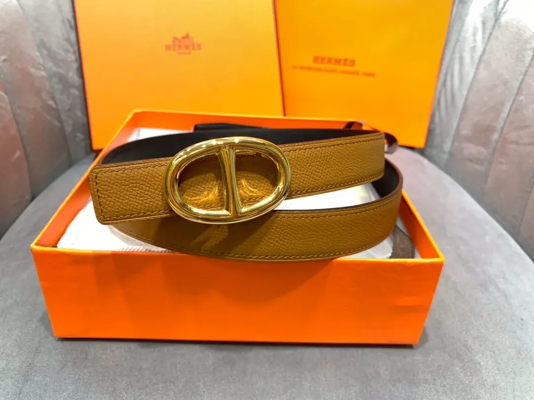 Hermès Tan/Black Reversible Belt with Gold-Tone Oval Buckle product view 2