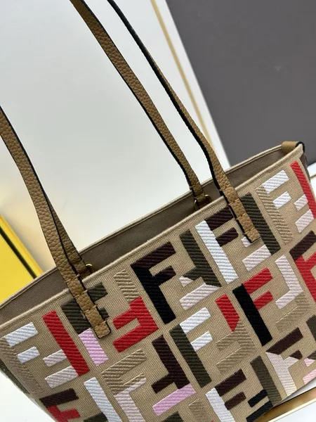 Fendi Small Roll Tote in Canvas with Multicolor FF Embroidery product view 10