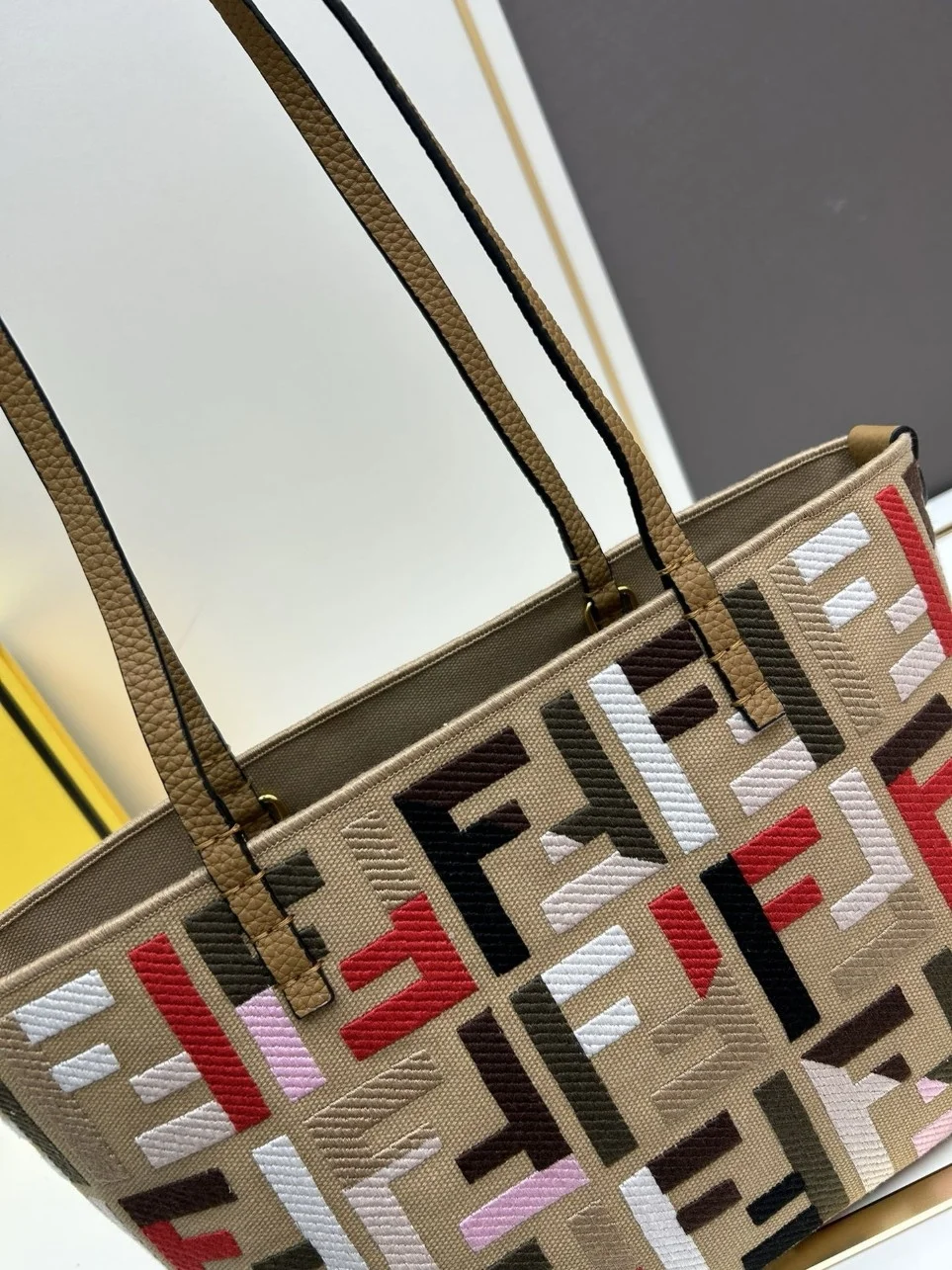 Fendi Small Roll Tote in Canvas with Multicolor FF Embroidery product view 10