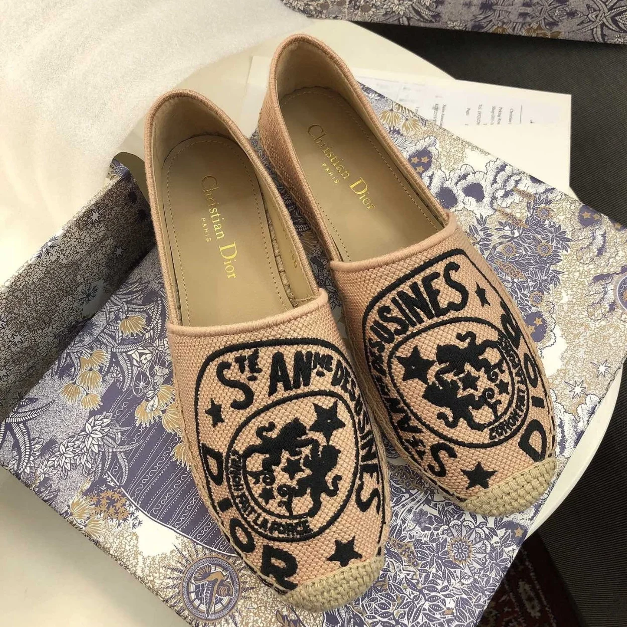 Dior Granville Espadrilles In Beige Jute Canvas with Dior Union Motif product view 5