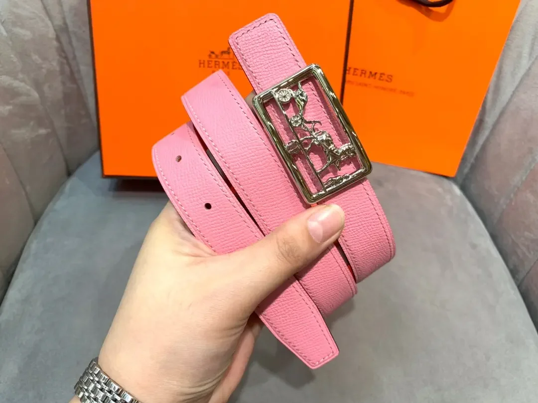 Hermès Pink/Red Reversible Belt with Silver-Tone Horse-and-Carriage Buckle product view 4