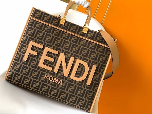 Fendi Sunshine Large Tote Bag in Brown FF Jacquard Fabric product view 6
