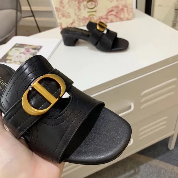 Dior 30 Montaigne Heeled Slides In Black Calfskin product view 3