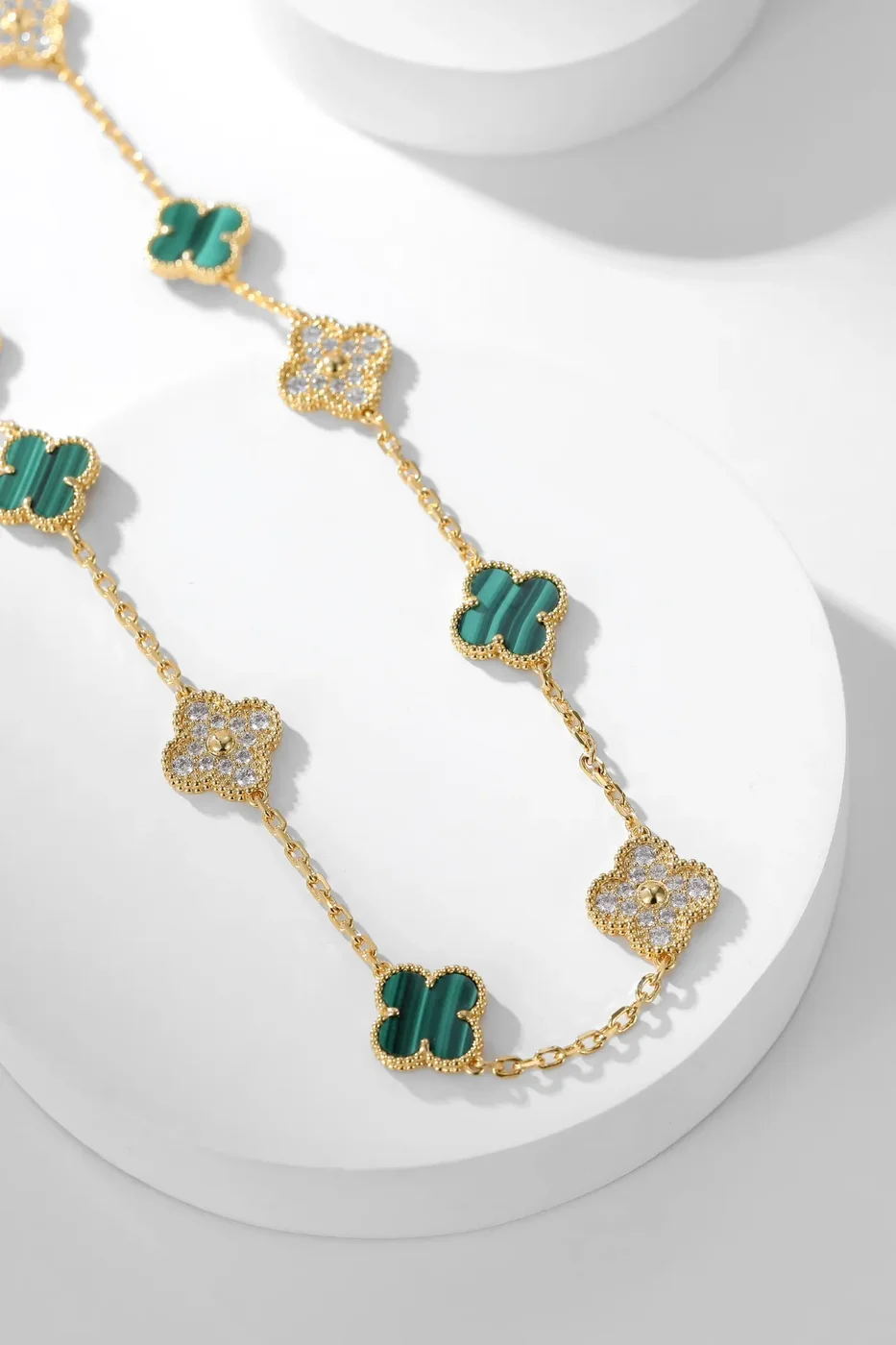 Van Cleef & Arpels Alhambra Green and Pave-Effect Ten-Motif Gold-Tone Necklace product view 5