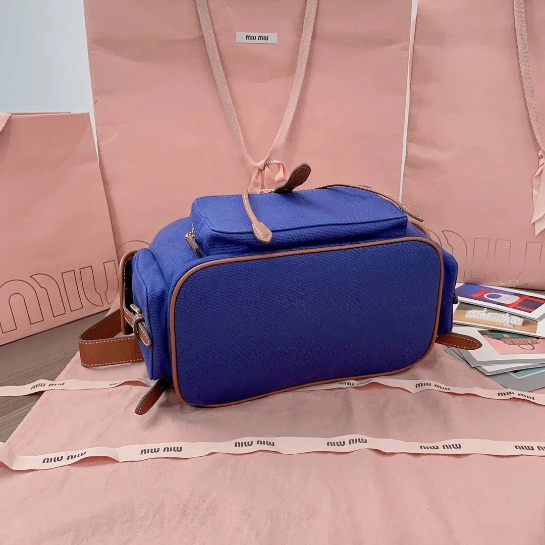 Miu Miu Large Backpack in Blue Canvas and Calfskin product view 2