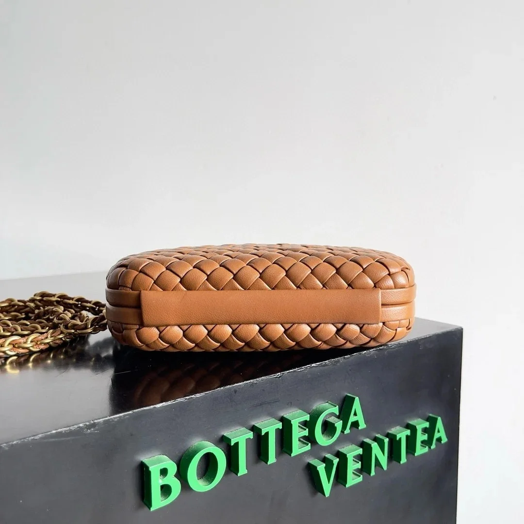 Bottega Veneta Knot Clutch with Chain in Brown Intrecciato Lambskin product view 3
