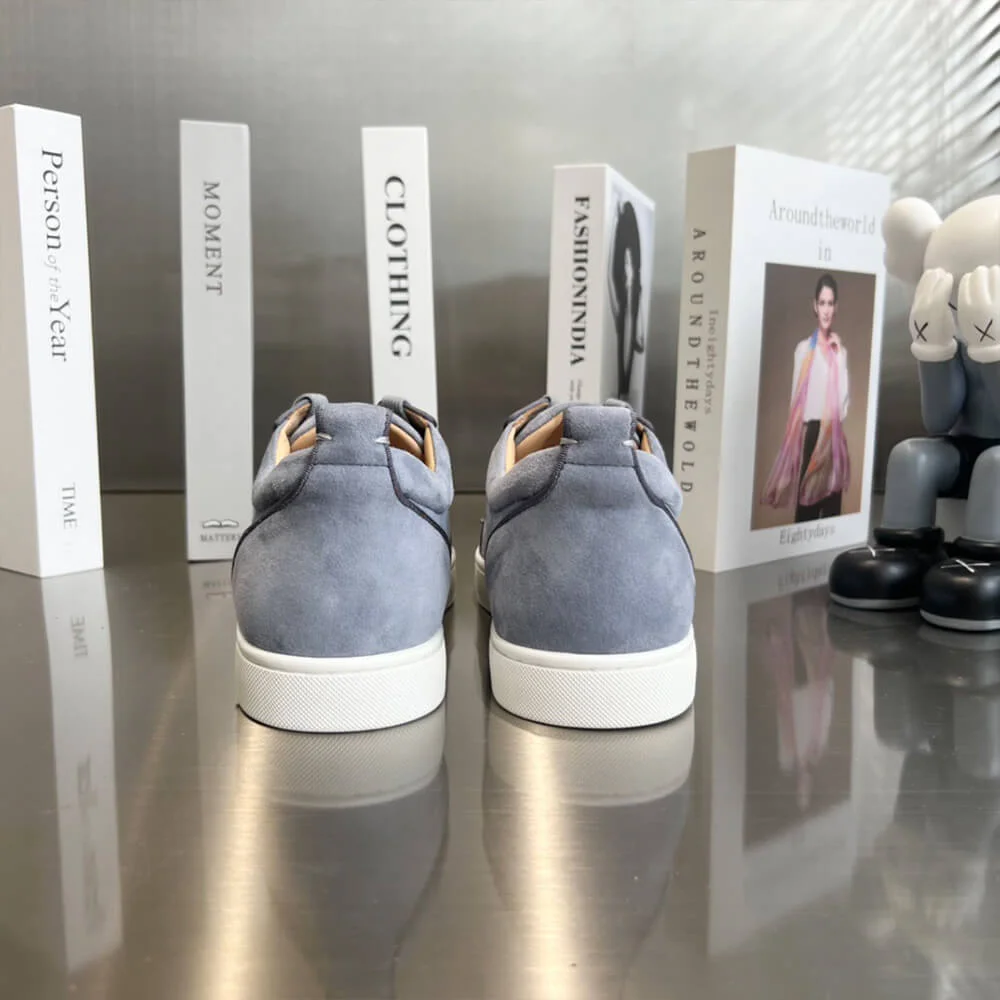 Christian Louboutin Louis Junior Spikes Suede-Effect Sneakers Grey with White Sole product view 8