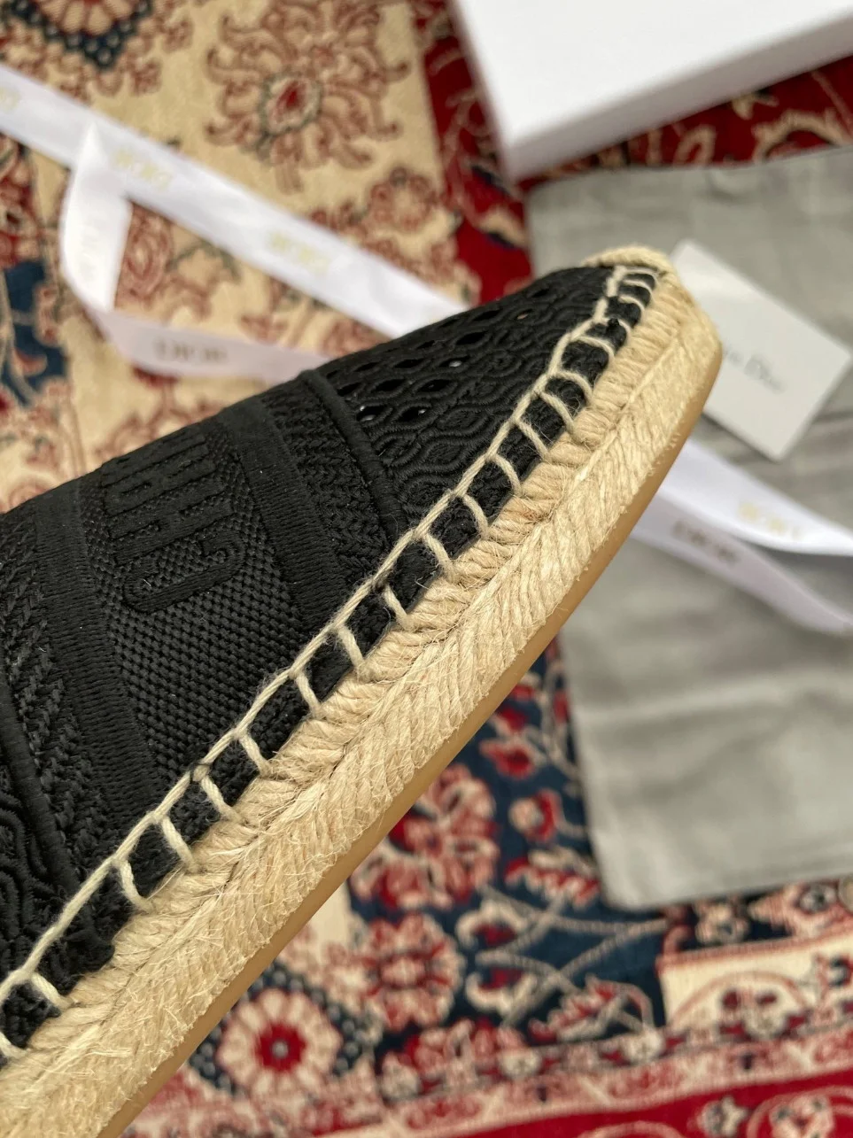 Dior Granville Espadrilles In Black Mesh Embroidery product view 3