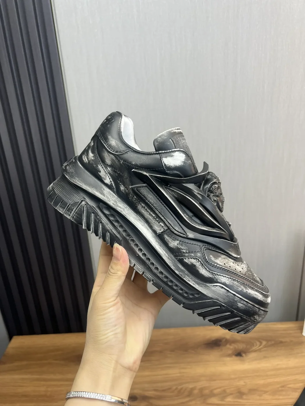 Versace Leather Sneakers in Black product view 4