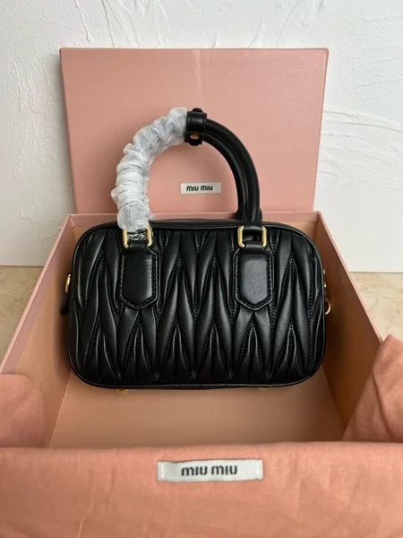 Miu Miu Arcadie Small Bag in Black Matelasse Leather product view 3