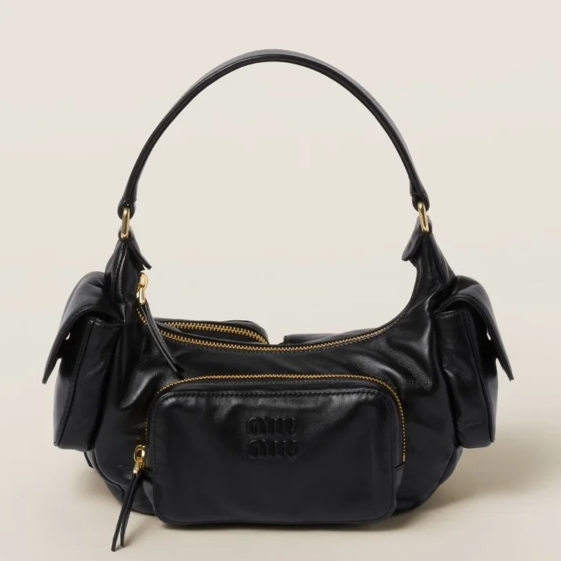 Miu Miu Pocket Shoulder Bag in Black Nappa Leather product view 1