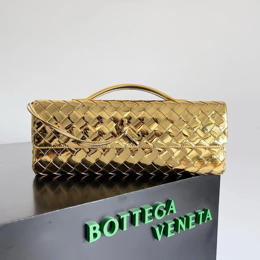 Bottega Veneta Andiamo Clutch with Handle in Gold Metallic Leather product view 8