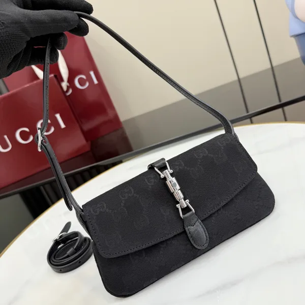 Gucci Jackie Small Shoulder Bag — Black Jacquard with Silver-Tone Hardware product view 11