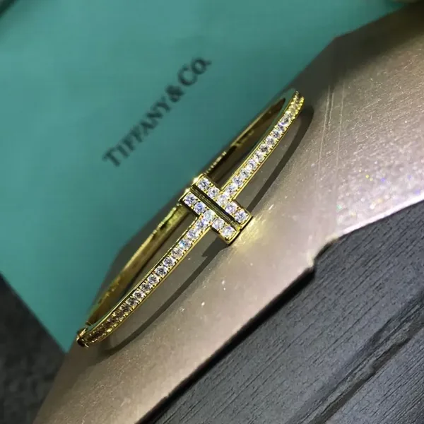 Tiffany & Co. Double T Full Pavé-Effect Bangle Gold-Tone product view 2