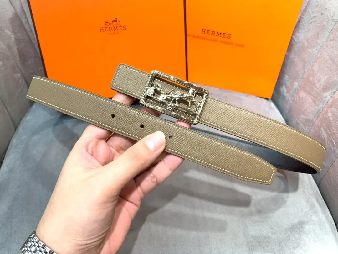 Hermès Taupe/Black Reversible Belt with Silver-Tone Horse-and-Carriage Buckle product view 5