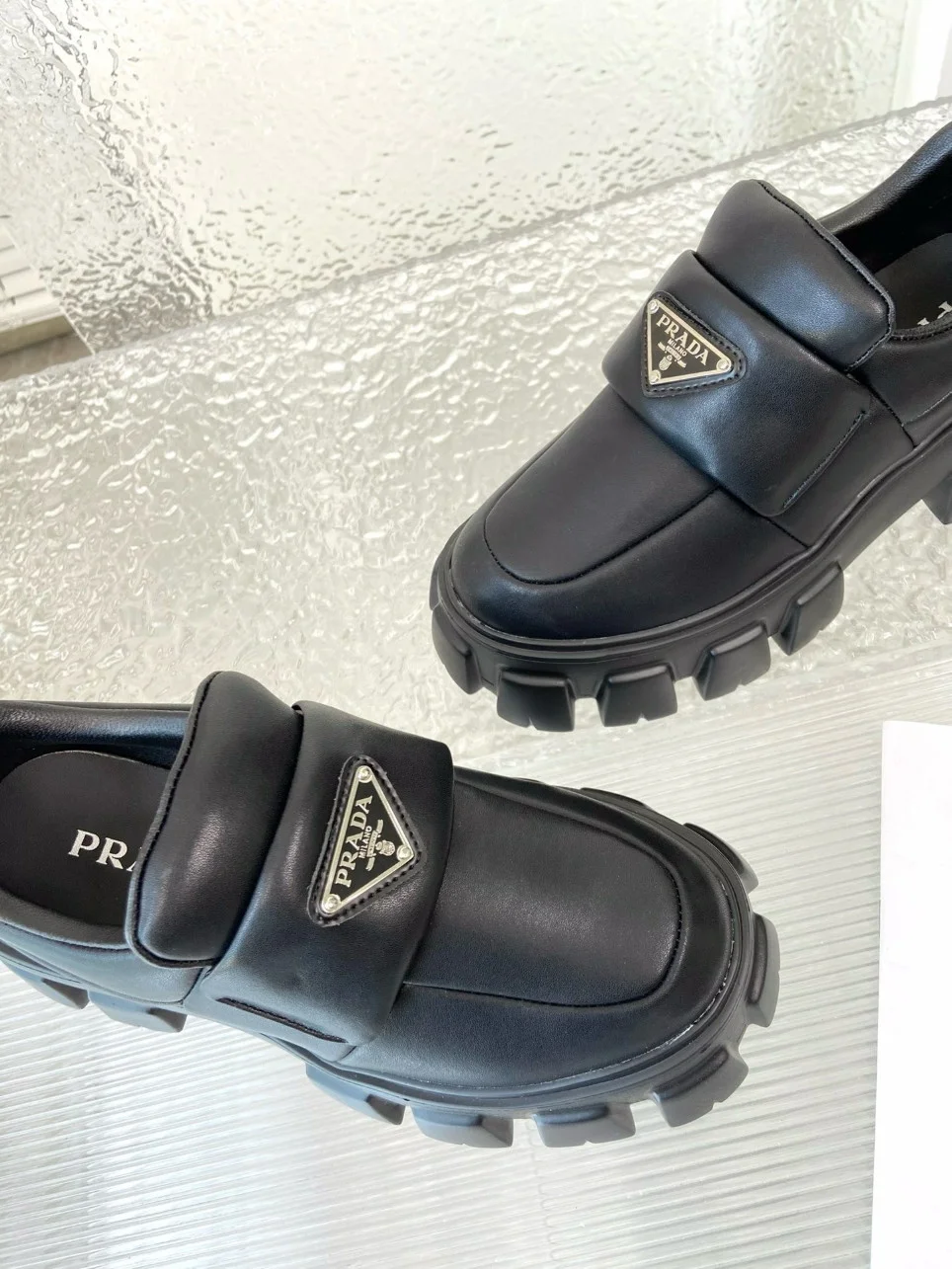 Prada Loafers in Black Soft Padded Nappa Leather product view 7
