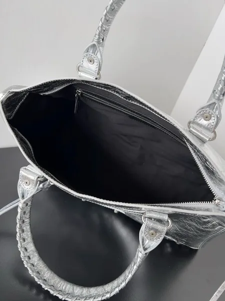 Balenciaga Le City Medium Bag in Silver Metallic Lambskin product view 6