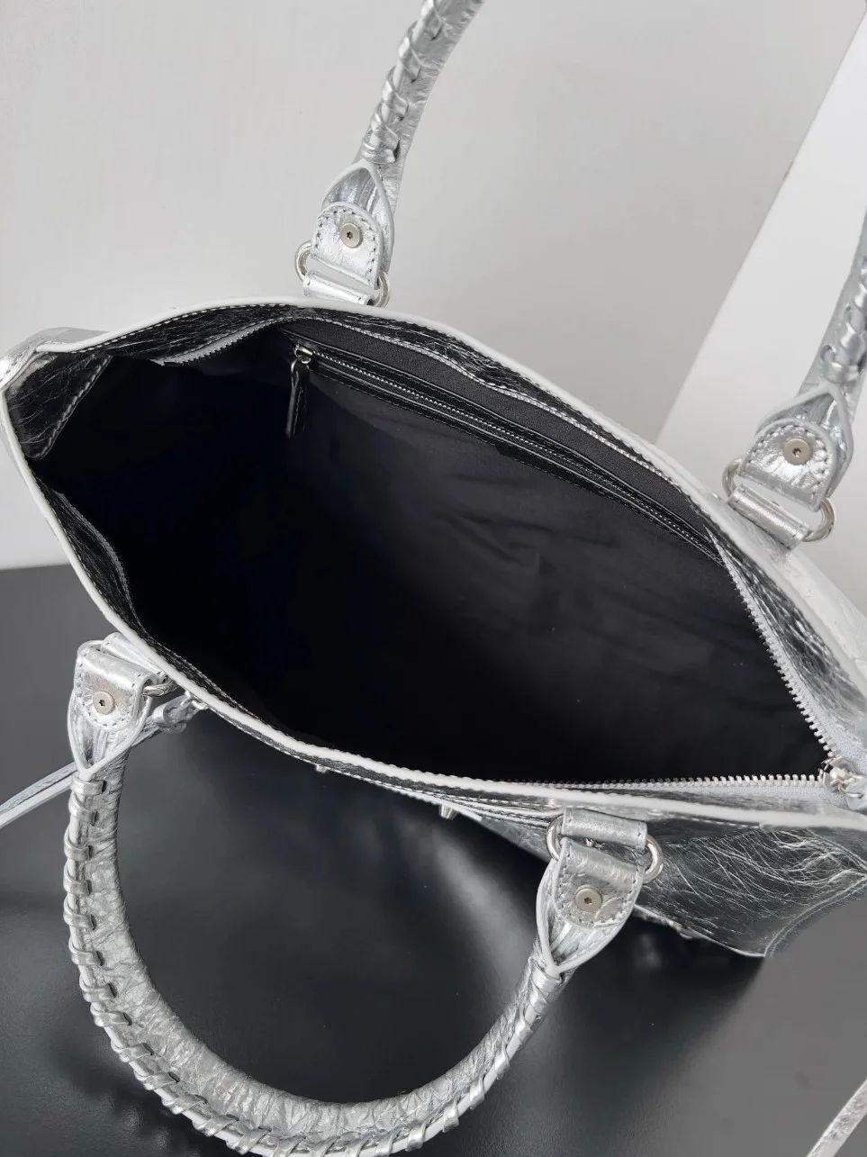 Balenciaga Le City Medium Bag in Silver Metallic Lambskin product view 6