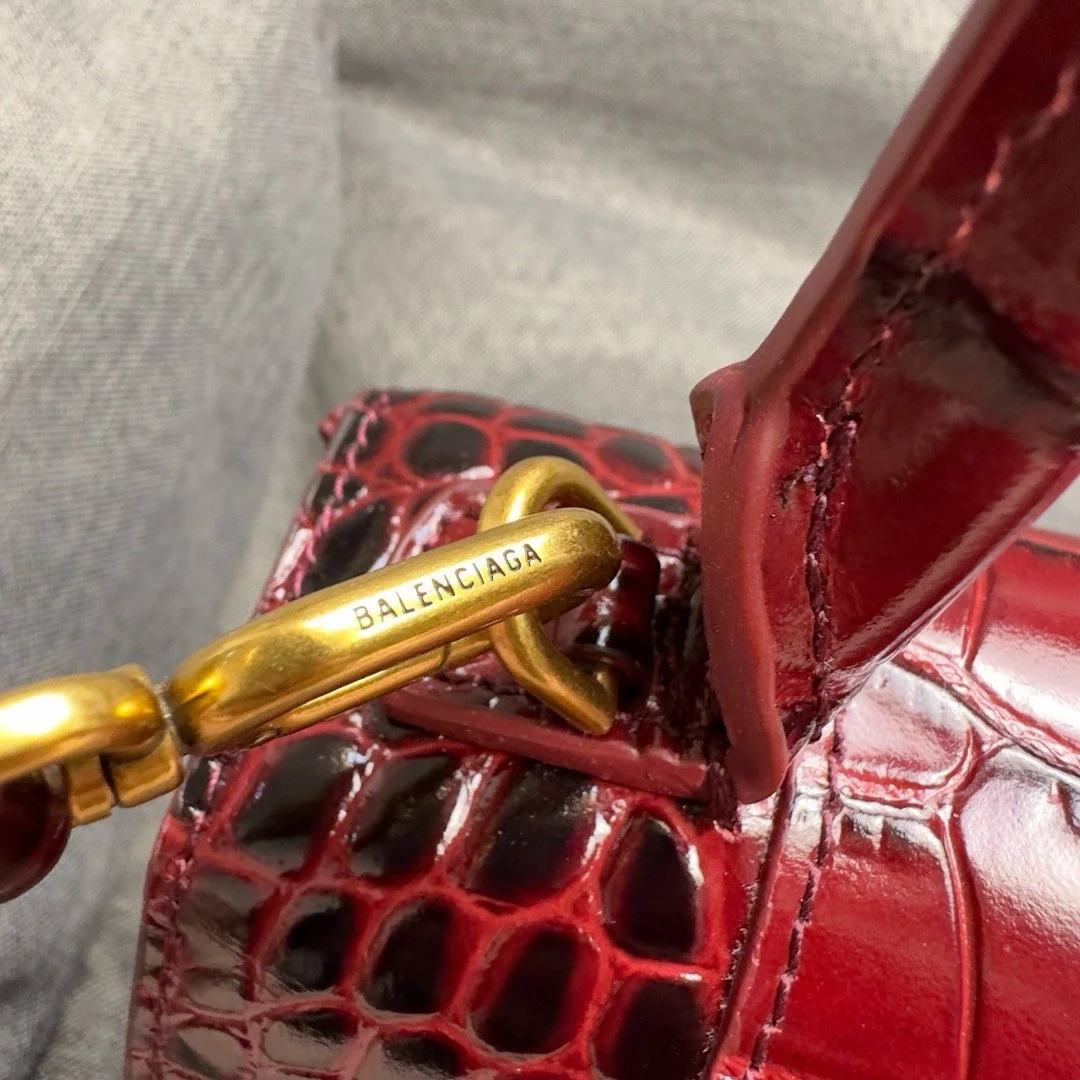 Balenciaga Hourglass Small Bag in Red Croc-Embossed Calfskin product view 3
