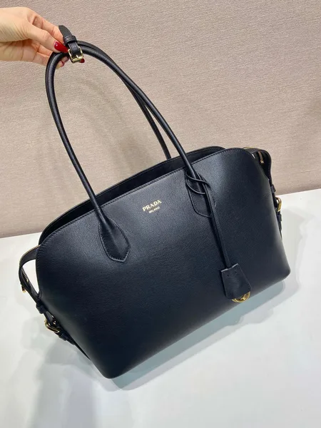 Prada Large Leather Tote Bag — Black product view 3