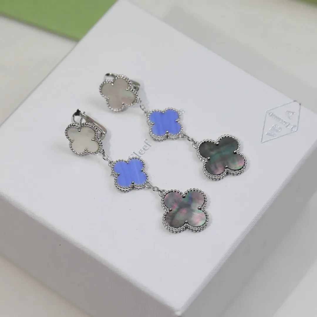 Van Cleef & Arpels Alhambra White Blue and Black Three-Motif Silver-Tone Drop Earrings product view 5