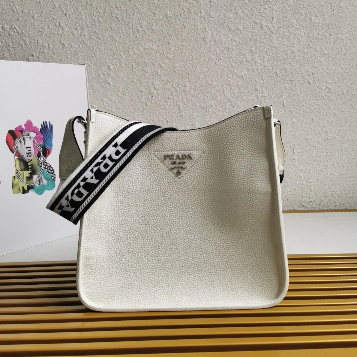 Prada Hobo Bag in White Grained Leather product view 3