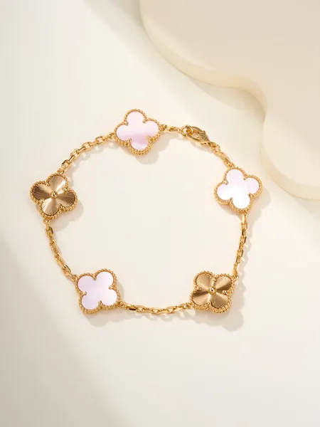 Van Cleef & Arpels Alhambra Pale Pink Clover and Gold-Tone Knot Bracelet product photo