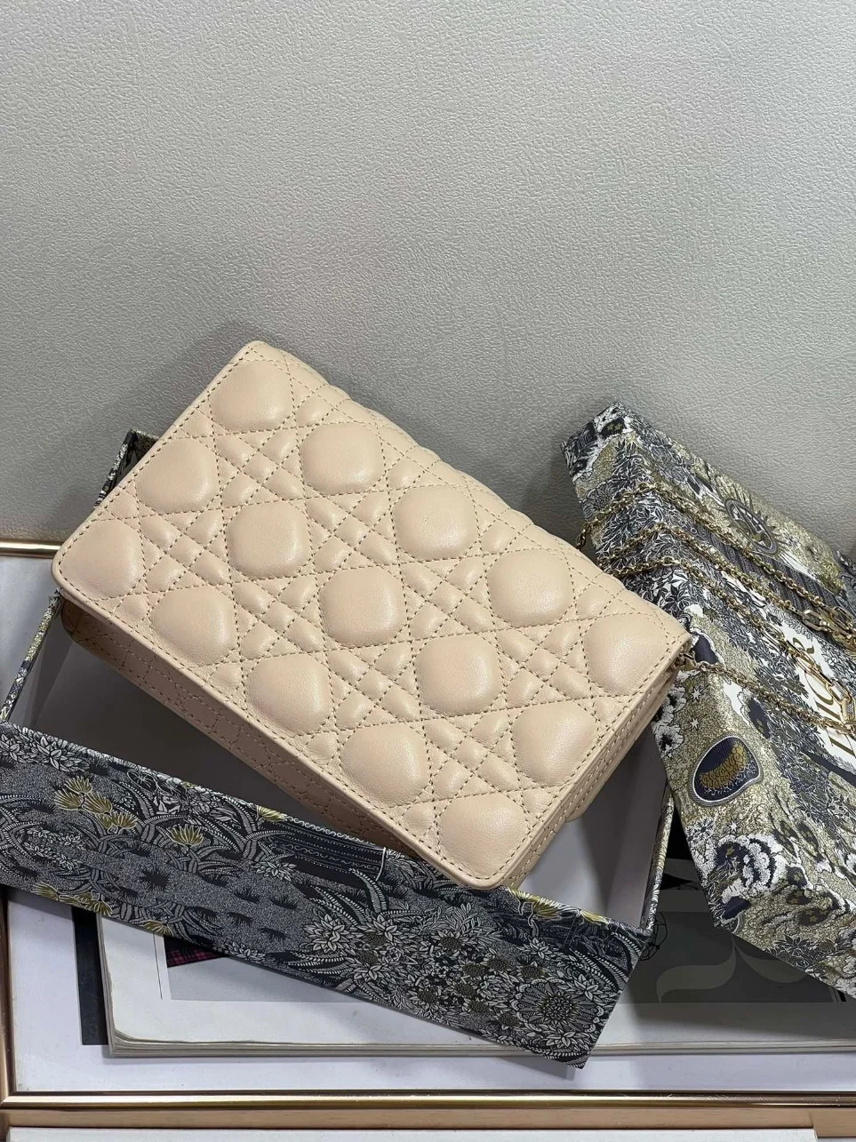 Dior Lady Dior Chain Pouch In Beige Cannage Lambskin product view 3