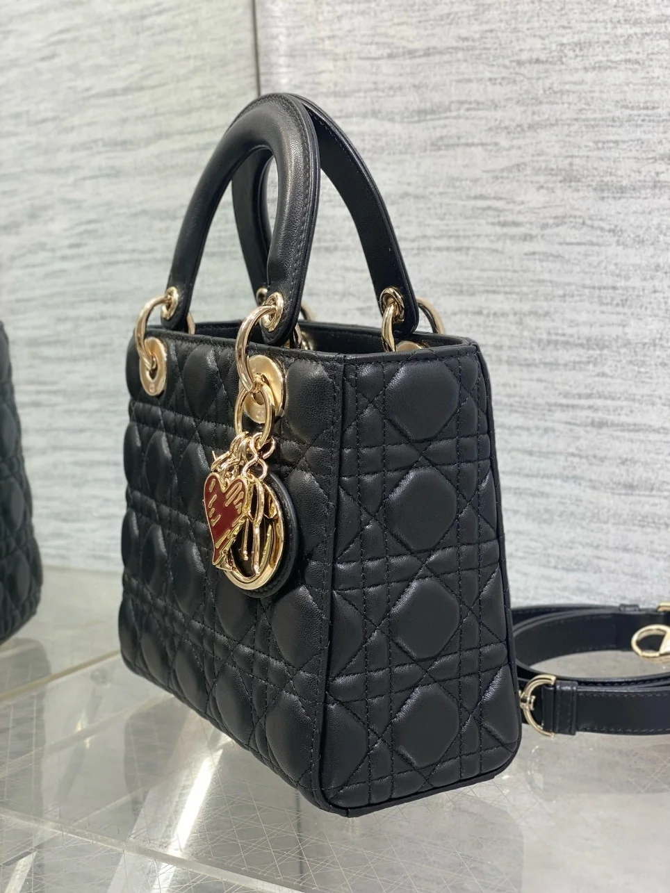 Dior Dioramour Small Lady Dior Bag in Black Cannage Lambskin product view 6