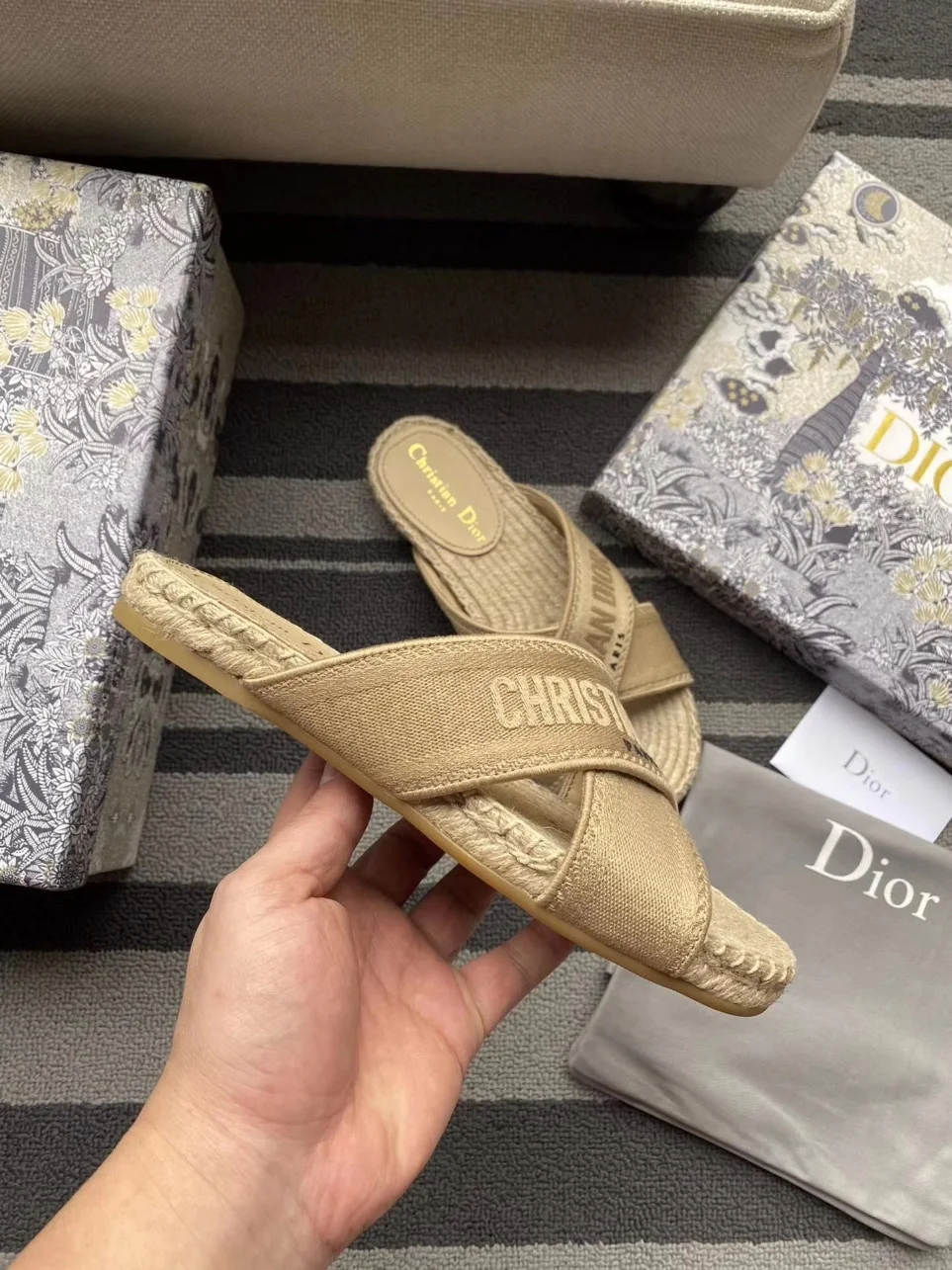 Dior Granville Espadrilles Sandals In Beige Embroidered Cotton product view 2
