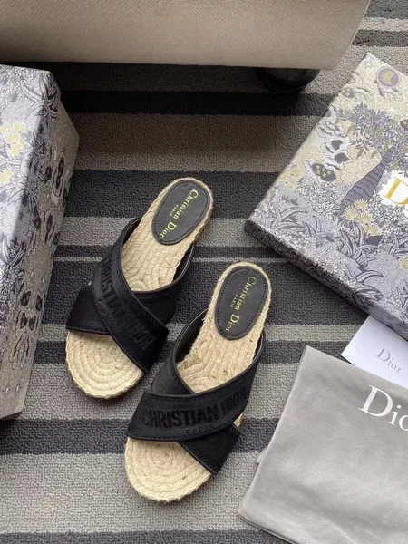 Dior Granville Espadrilles Sandals In Black Embroidered Cotton product view 5
