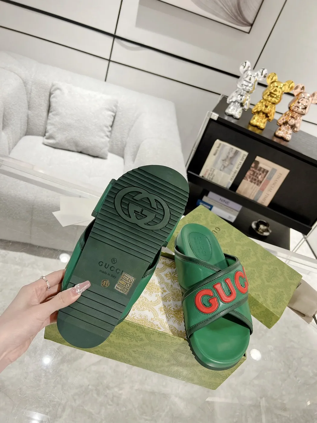 Gucci Couple Slide Sandals Green Edition product view 9