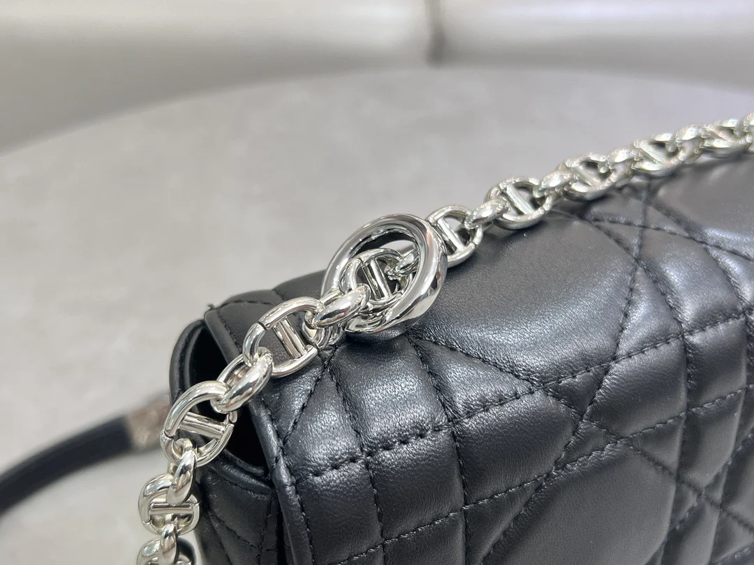 Medium Soft Dior Caro Bag — Black with Silver-Tone Hardware product view 2
