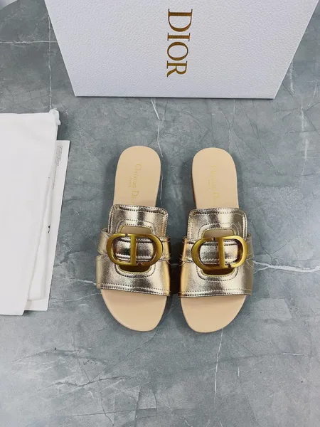 Dior 30 Montaigne Slides In Gold Metallic Calfskin product view 6