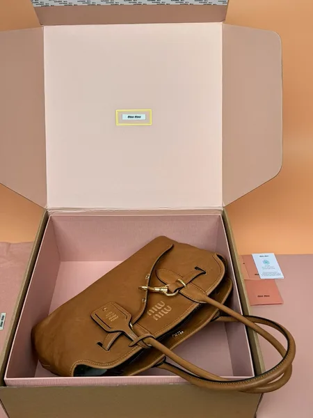 Miu Miu Aventure Large Tote Bag in Oak Nappa Leather product view 5
