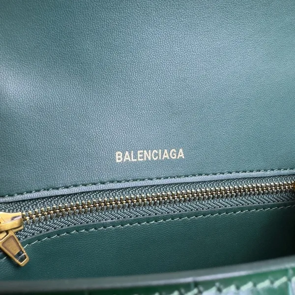 Balenciaga Hourglass Small Bag in Green Croc-Embossed Calfskin product view 6