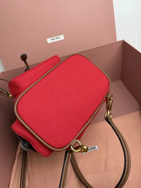 Miu Miu Small Backpack in Red Canvas and Calfskin product view 9